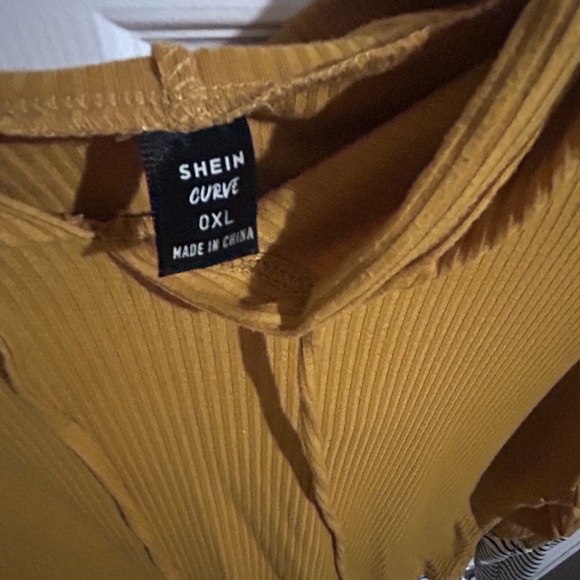 SHEIN Mustard Ribbed Hooded Tunic with Striped Trim - Picture 2 of 2
